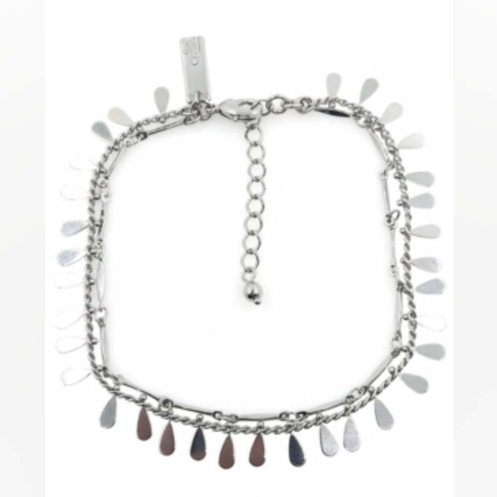 Silver-Tone Shaky Teardrop Charm Double Strand Ankle Bracelet
